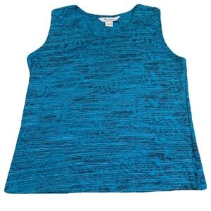 TANJAY Teal Jacquard Floral Tank Top, Size S/P